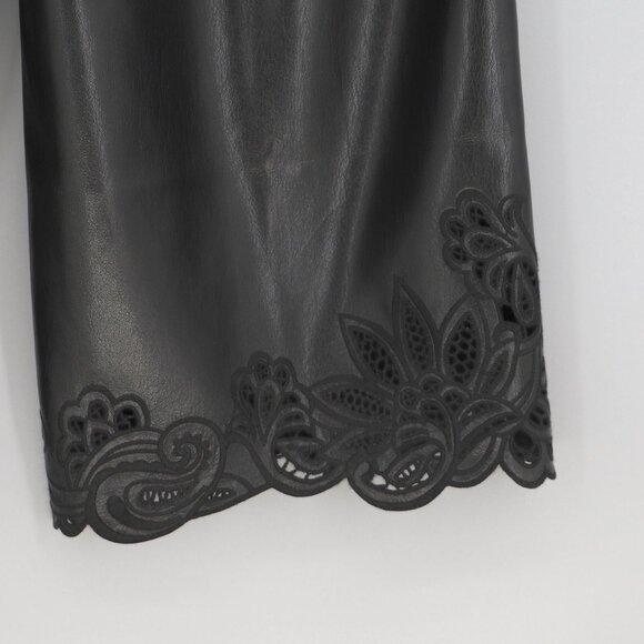 CHICO'S Black Faux Leather Cutwork Lace Wide Leg Ankle Pants Size 14 - Picture 8 of 10